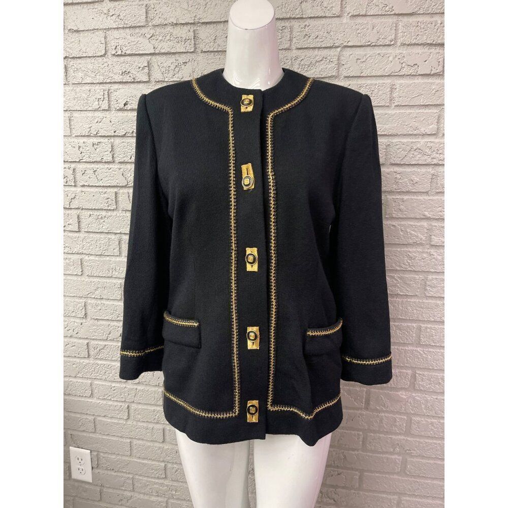 Focus 2000 by Charles Glueck Women Black Knit Sweater / Jacket Gold Tone Detail